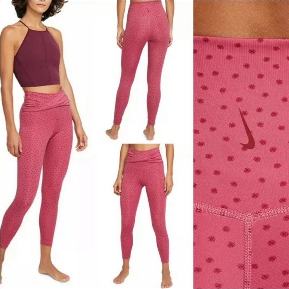 Nike Yoga Pink Dots 7/8 Leggings High Rise New Size S - Picture 1 of 14